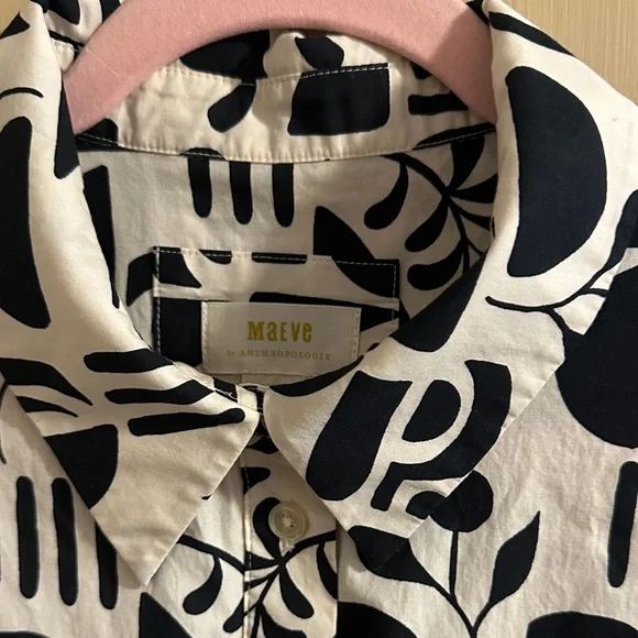 Maeve Anthropologie Bettina Black and White Graphic Long Sleeve Dress - Picture 2 of 4